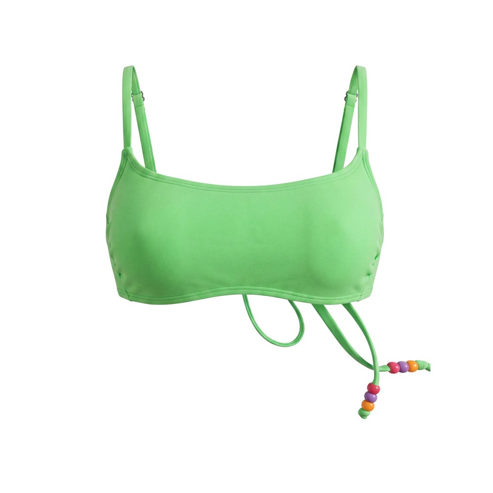 Wild Fable Bikini Top Womens XXS Green Excellent Beaded Tie Back‎ Scoop Neck